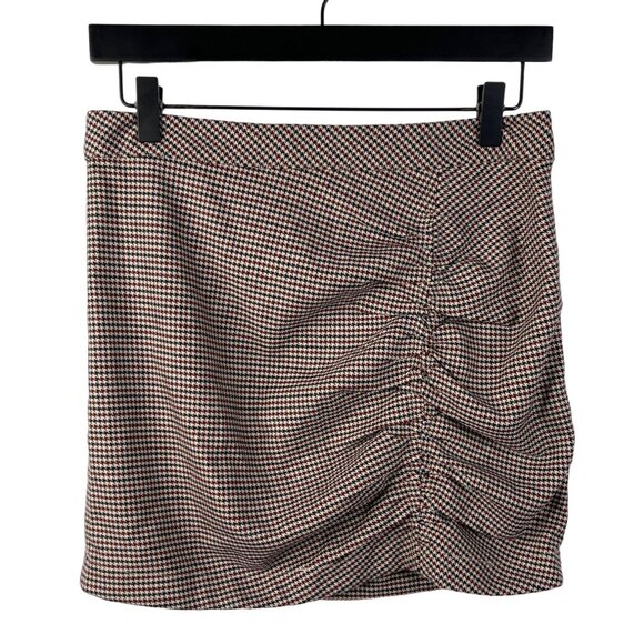 Free People Brown Plaid Houndstooth Ruched Mini Skirt Size 4 Small - Picture 1 of 12